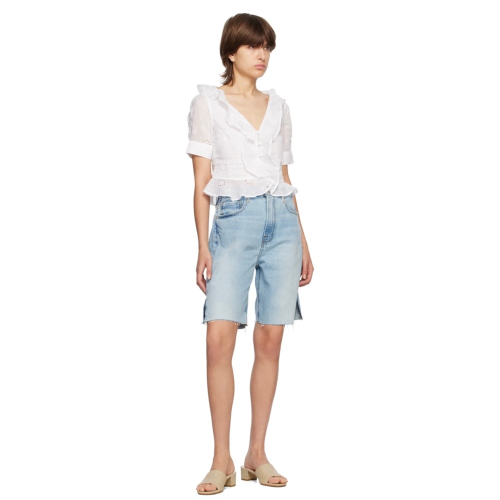 FRAME Blue Bermuda Denim Shorts
